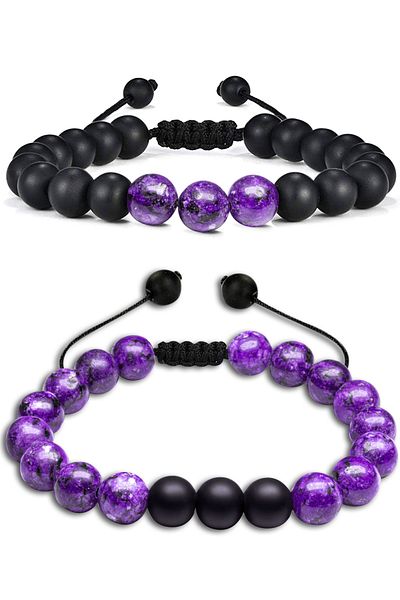 Tesbih Atölyesi Certified Natural African Amethyst Onyx Stone Natural Stone Bracelet Set