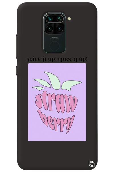 WANNA PROTECT Xiaomi Redmi Note 9 Black Color Premium Velvet Strawberry Patte...