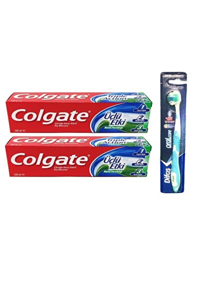 Colgate معجون أسنان 100 مل تأثير ثلاثي 2 قطعة + فرشاة أسنان ديفاس للعناية بال...