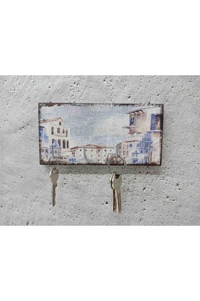 CajuArt Keychain Hanger Decorative Wooden Old Buildings