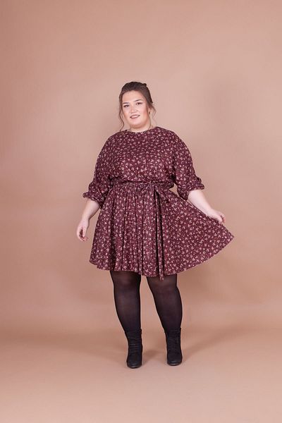 Bidoluelbise Rochie de damă cu mâneci liliac cu imprimeu floral din catifea bordeaux