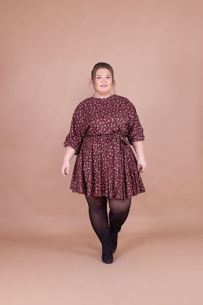 Bidoluelbise Rochie de damă cu mâneci liliac cu imprimeu floral din catifea bordeaux