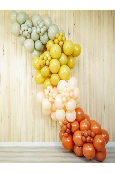 süsçühasan Retro Macaron Salmon - Burnt Orange, Turmeric and Stone Balloon Chains