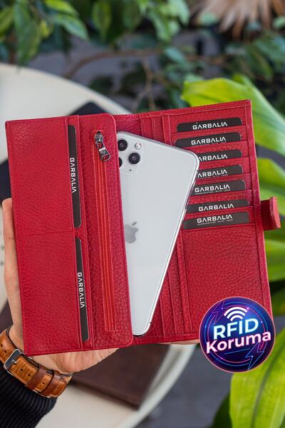 Garbalia Albert Genuine Leather Red Unisex Wallet with RFID Blocking Phone Compartment