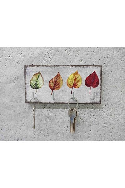 CajuArt Quadruple Decorative Wooden Keychain Hanger Leaf