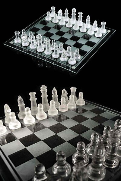 Genel Markalar Vilya Cam Saydam Satranç Takımı Megalux Dekoratif Kristal Satranç Takımı Şeffaf