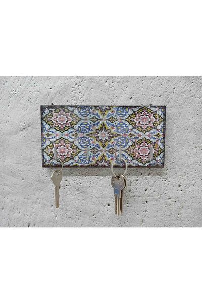 CajuArt Tile Patterned Decorative Wooden Keychain Hanger Tile