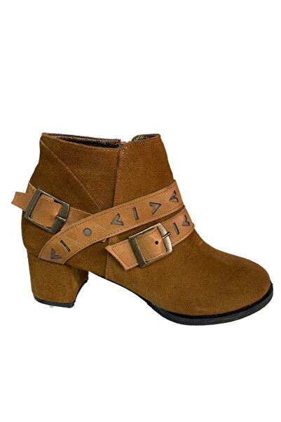 Elegan Küçük & Büyük Numara Taba Süet Toka Kemerli Bot