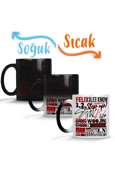 Baskı Dükkanı Stray Kids Font Collage Sihirli Kupa Bardak Porselen