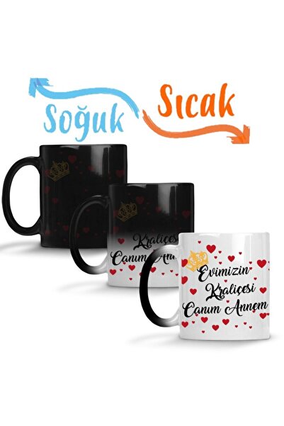 Baskı Dükkanı Evimizin Kraliçesi Canım Annem Sihirli Kupa Bardak Porselen