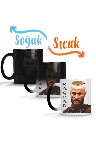 Baskı Dükkanı Vikings Ragnar Sihirli Kupa Bardak Porselen