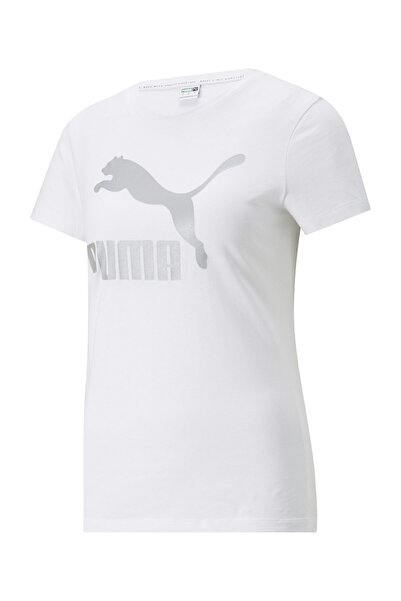 Puma Kadın  Spor T-Shirt - Classics Metallic Logo Tee Puma White-si - 53469902