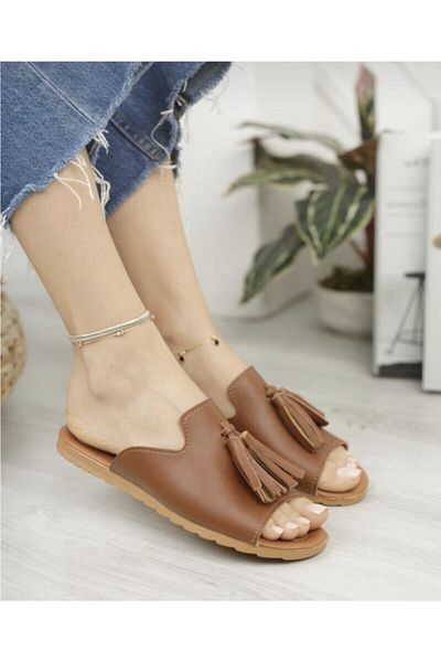 PNR TERLİK Women's Summer Slippers with Tassels Beach Street House Slippers