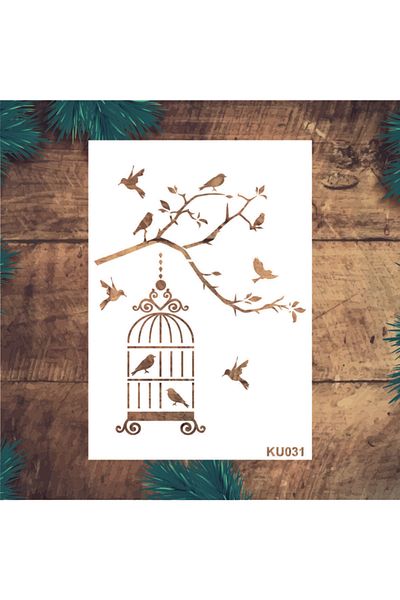 STENCİLTASARIM Stencil Design Ku031 Birds - Decorative Wall, Item, Tiles, Fabric Painting Templates 21x30 Cm