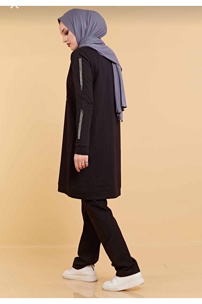 CNG MODA Women's Stoned Black Hijab Tracksuit Set