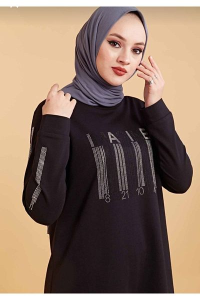 CNG MODA Women's Stoned Black Hijab Tracksuit Set
