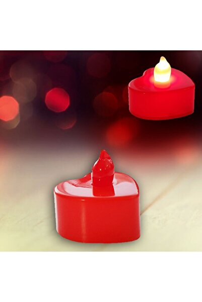Parti dolabı 8 Adet Kırmızı Kalp Küçük Boy Işıklı Pilli Led Mum