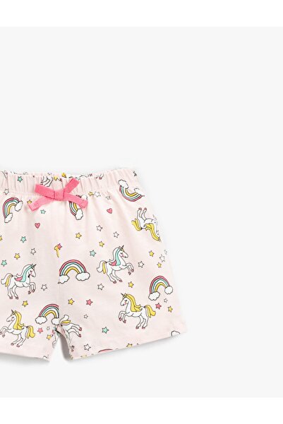 Koton Kız Çocuk Unicorn Baskılı Beli Lastikli Şort Pamuklu