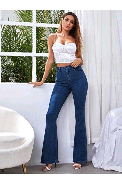 SANTA BELLA Koyu Mavi İspanyol Paça Jean  Yüksek Bel