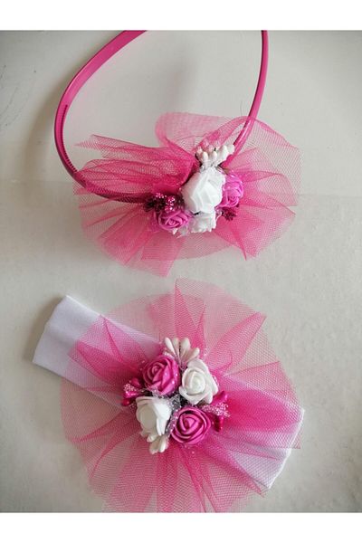 CAN BUTİK Fuchsia Fancy Mother-Daughter Hair Band Set