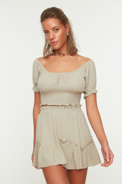 Trendyol Collection Beige Gipe Detailed Beach Top and Bottom Set TBESS21AU0331