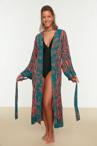 Trendyol Collection Maxi Zebra vzorované páskové kimono a kaftan - TBESS21KM0171