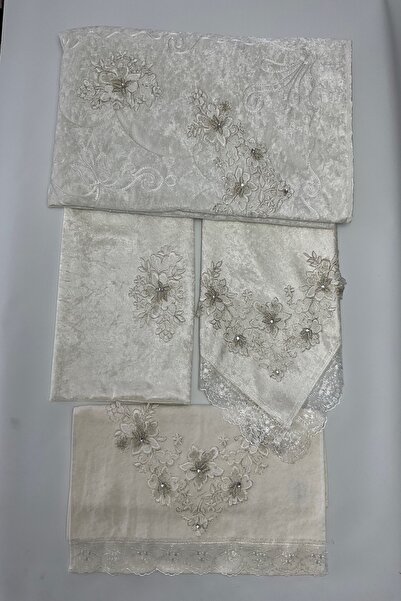 Çalışkan Çeyiz Evi Kadife Seccade Seti 4 Parça - Çeyizlik Kadife Seccade Takı...