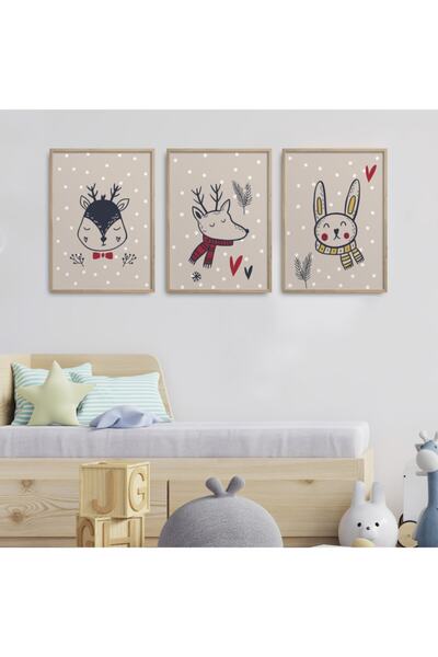 HOMEPACK Set od 3 slike za dečiju sobu u prirodnom drvenom okviru - Kids-a04