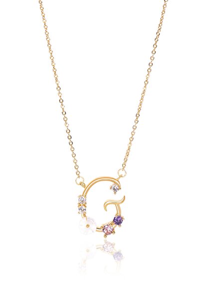 Sortie Aksesuar Italyan Tasarım Flowers Zirkon Manolya Figürlü Harf Kolye G