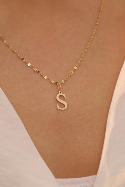 MİLET KUYUMCULUK 14 Ayar Altn S Harfli Kalın Aynalı Zincir Kolye