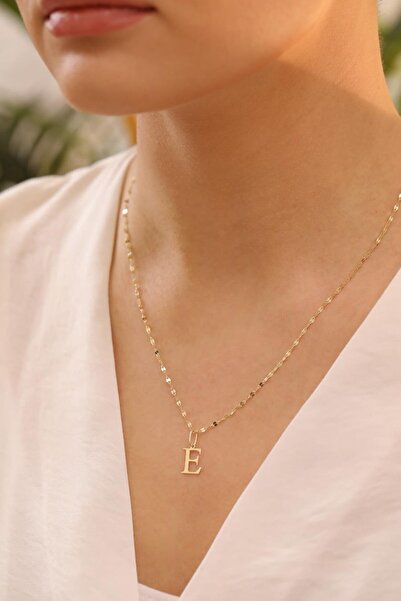 MİLET KUYUMCULUK 14 Ayar Altn E Harfli Kalın Aynalı Zincir Kolye