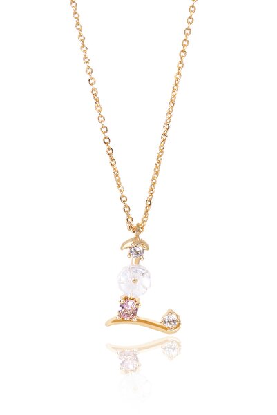 Sortie Aksesuar Italyan Tasarım Flowers Zirkon Manolya Figürlü Harf Kolye L