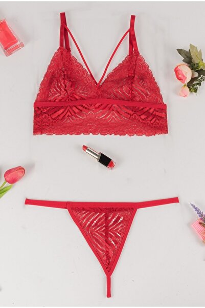 Yapıcı Underwear 1110 طقم براليت من الدانتيل باللون الأحمر بدون سلك داخلي