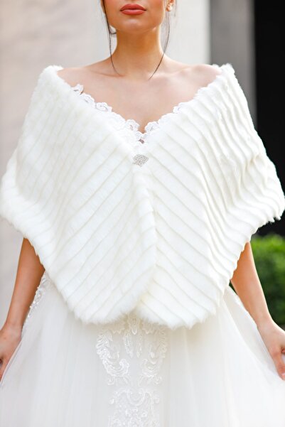 Turkuaz Bridal Etol, Fur, Jacket, Striped Fur Cloak Off White