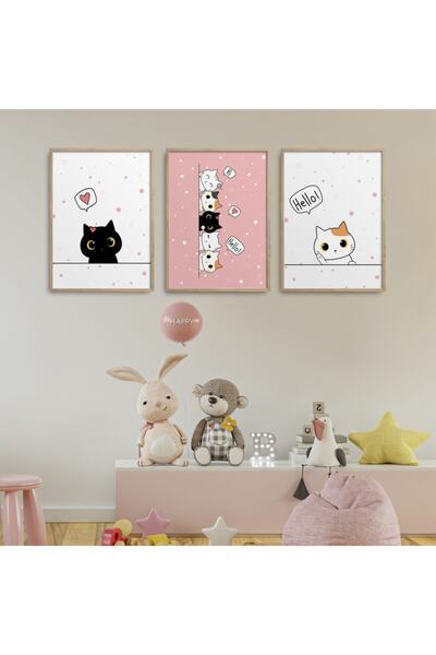 HOMEPACK Prirodni drveni okviri za dečiju sobu, set od 3 slika