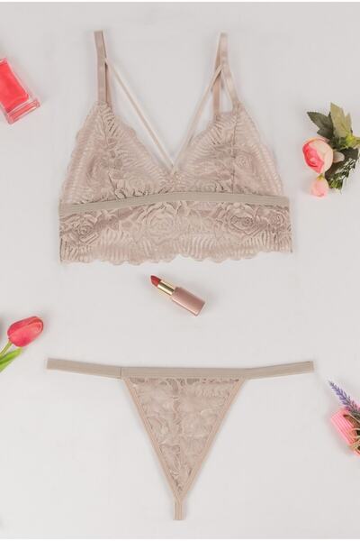 Yapıcı Underwear 1110 مجموعة براليت من الدانتيل باللون الرمادي الدخاني بدون س...