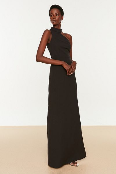 Trendyol Collection Μαύρο υφαντό μακρύ βραδινό φόρεμα TPRSS20AE0048