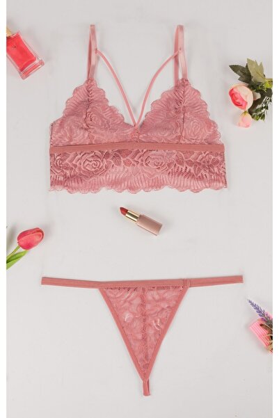 Yapıcı Underwear 1110 مجموعة حمالة صدر من الدانتيل ذات لون مسحوق بدون سلك داخلي