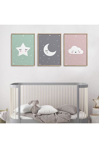 HOMEPACK Natural Wooden Framed Children's Room 3-Piece Painting Set Kids-A20