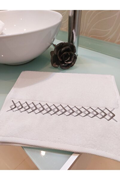 NAKIŞ HOME DESİGN Square Gray Embroidered 100% Cotton White Hand Face Kitchen...