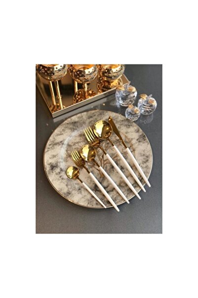 DMR LİFE 72 Piece White Gold Fork Spoon Knife Set