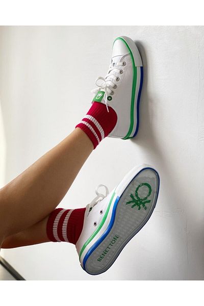 United Colors of Benetton Pantofi sport Benetton din in - Bn-30176 alb și verde