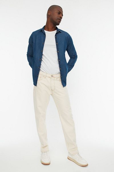 Trendyol Collection Ecru 100% Cotton Regular Fit Tobacco Stitching Jeans Jeans Tmnaw22Je0189