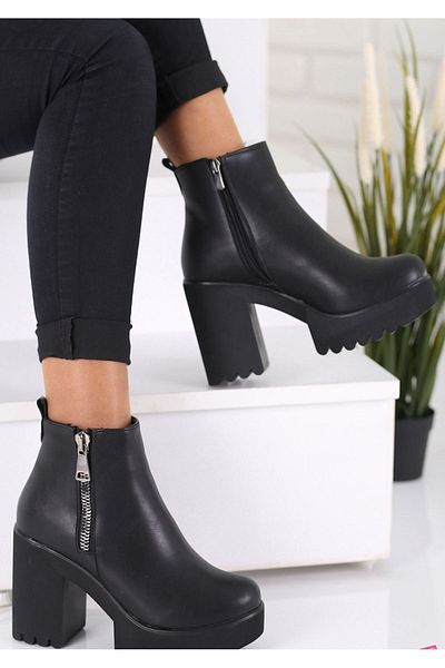 LEYDİ SHOES Λεπτομέρεια με φερμουάρ πλατφόρμας Melani Μαύρα γυναικεία μποτάκια