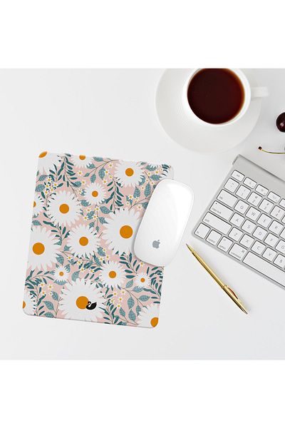 Özer Store Pink Flower Drawing Rectangular Mouse Pad with Wrist Support