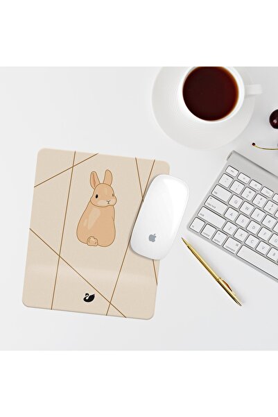Özer Store Kahverengi Tavşan Çizimli Bilek Destekli Dikdörtgen Mouse Pad Mous...
