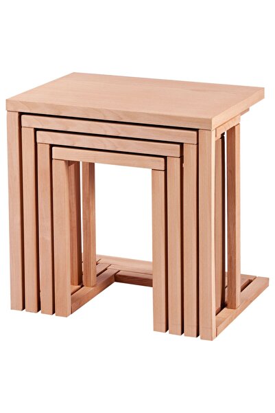 Evim-E Aksesuar 4'lü C Zigon Sehpa Tekerlekli Hâm Cilasız Tamamı Ahşap