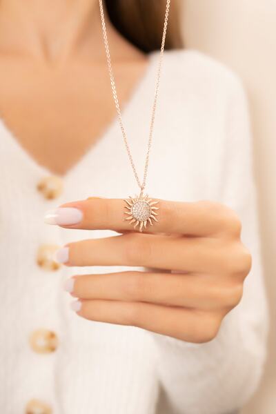 Eva Jewelry Güneş Model 14 K Rose Gold Kaplama Kadın Kolye
