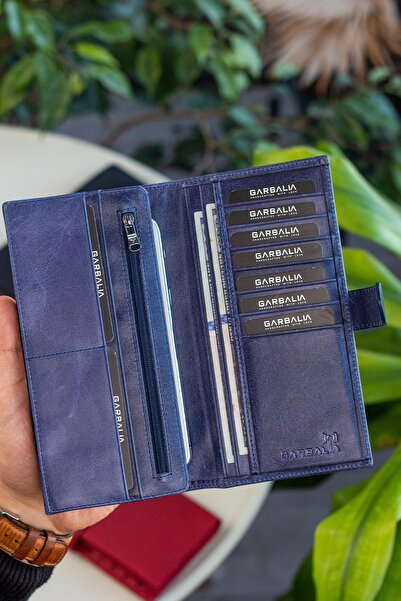 Garbalia Crazy Navy Blue Unisex Wallet with Genuine Leather RFID Blocking Phone Compartment