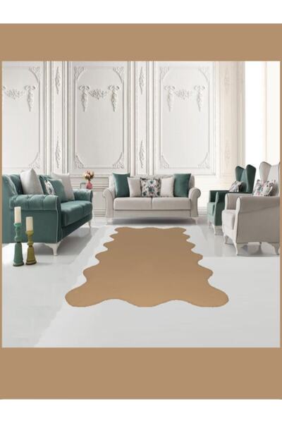 SERİA HALI Dinarsu Zigzag Lazer Kesim Yumuşak Peluş Post Pufy Halı Yolluk Vizon